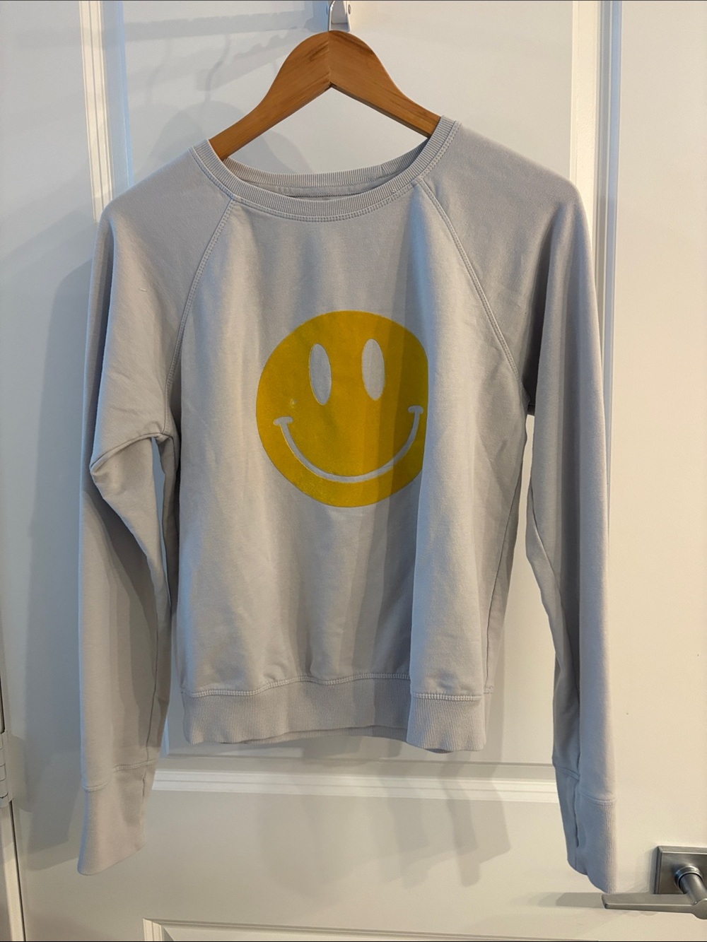 sundays Light Gray Crewneck Sweatshirt with Yellow Smiley